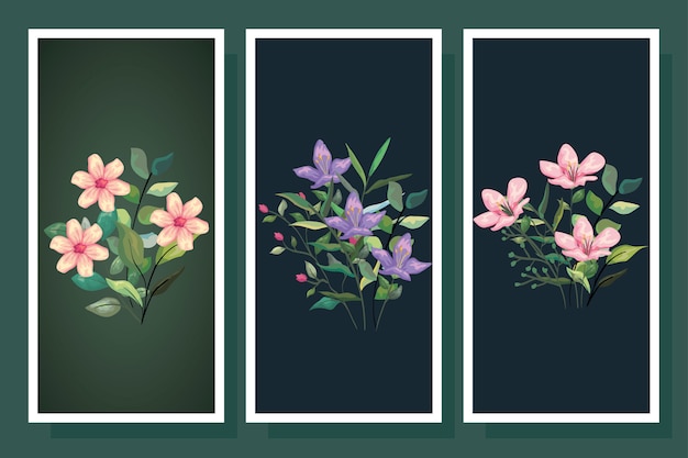 Vector bundle cute flowers with branch and leafs