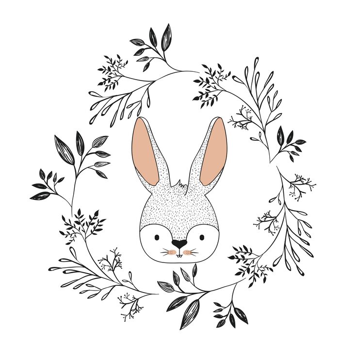 Vector bunny face in decorative frame of branches