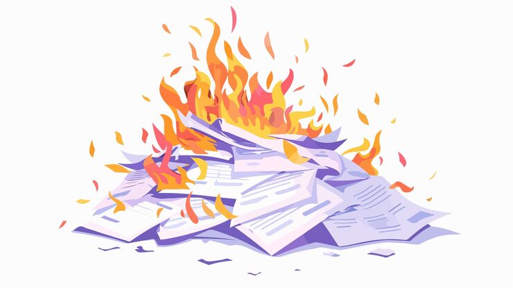 Burning Pile of Documents Professional Image for Creative Projects