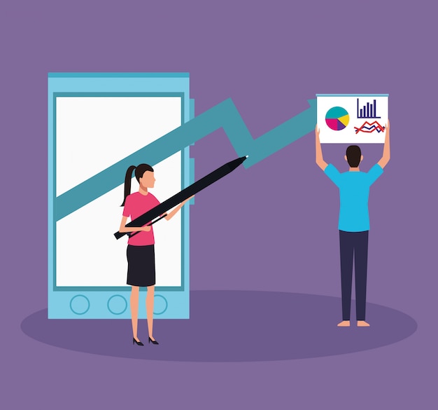 Vector business characters in a presentation