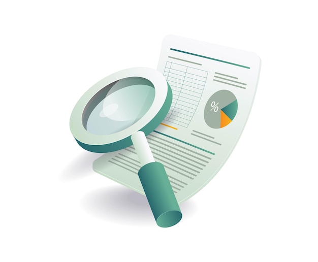 Vector business development analysis data magnifying glass