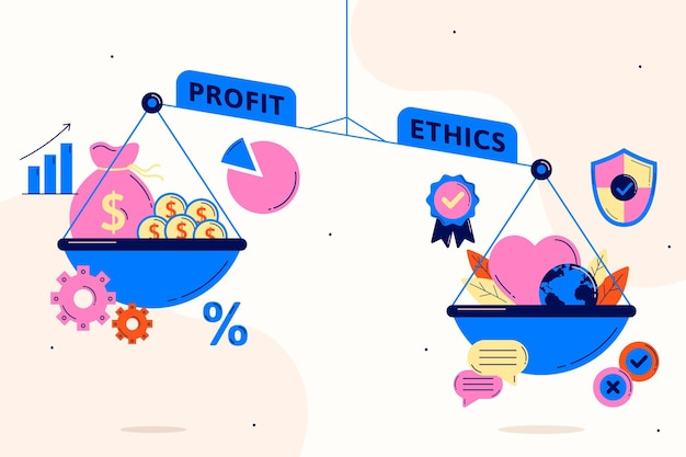Vector business ethics profit and ethics on scale