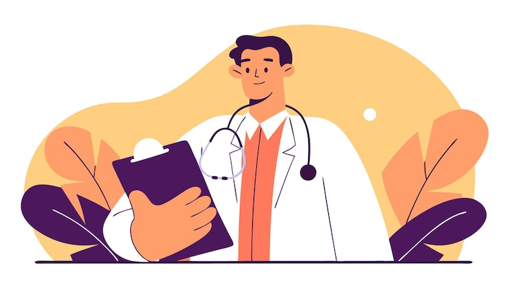 Vector business illustration doctor with a clipboard