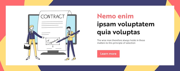 Vector business owners signing electronic document