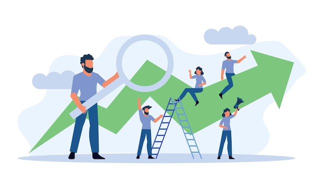 Vector business people with arrow analytics vector financial performance teamwork