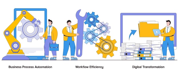 Vector business process automation workflow efficiency digital transformation concept with character process optimization abstract vector illustration set streamlined operations effortless workflows