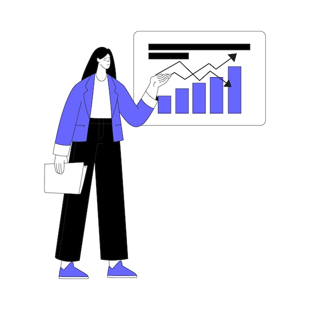 Vector business process with woman character analyze chart or graph vector illustration