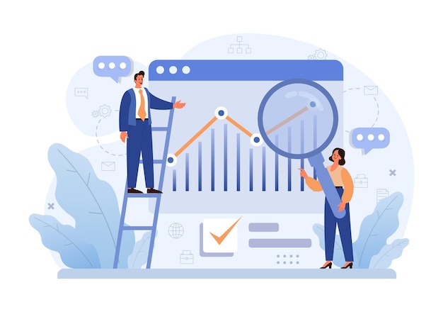 Vector business processes optimization productive employee analyzing marketing and management data