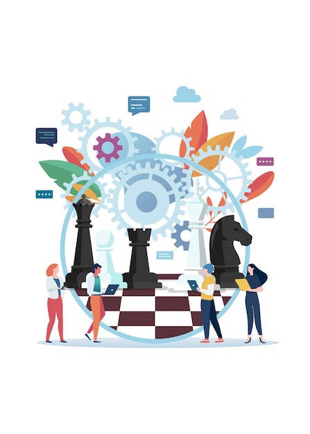 Vector business strategy concept with chess figures on a chess board