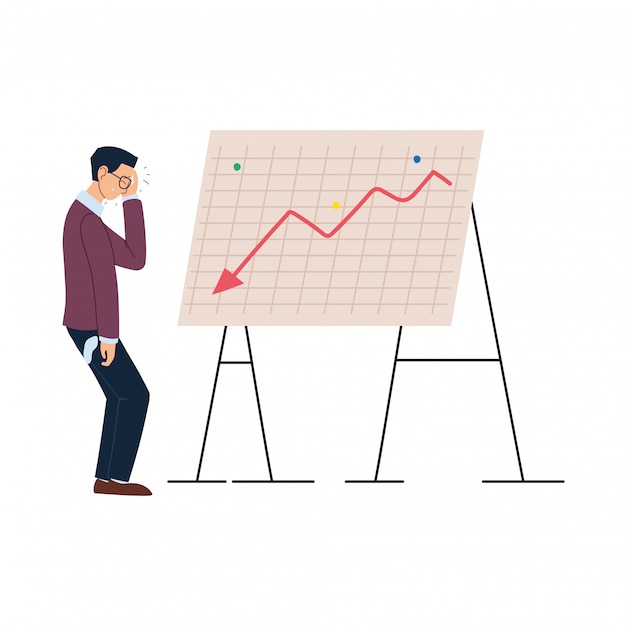 Vector businessman cartoon with headache with decrease arrow on board vector