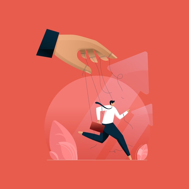 Vector businessman cut controlled puppet strings work freedom concept