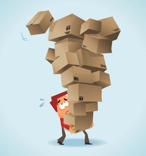 Vector businessman holding boxes