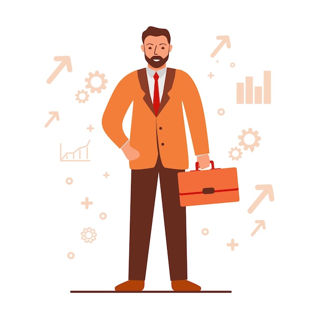 Vector businessman holding briefcase.