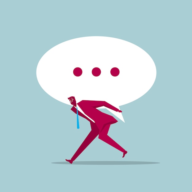 Vector the businessman holding a speech bubble symbol.