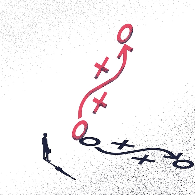 Vector businessman stands before developing a new strategy planning and development tactic