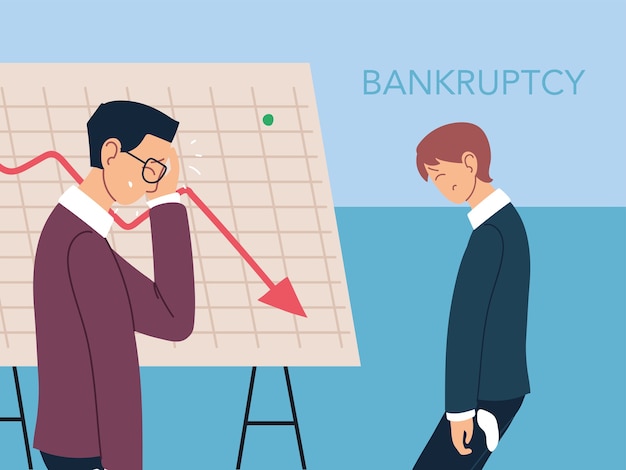 Vector businessmen with headache and decrease arrow on board