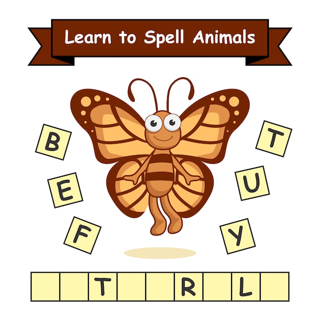 Vector butterfly learn to spell animals
