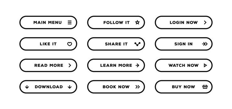 Button vector set black line style with user interface icon isolated on transparent background for web site ui mobile app Call to action icon button Vector 10 eps