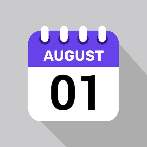 calendar 1 august icon vector for the days of the month and the week on a light background