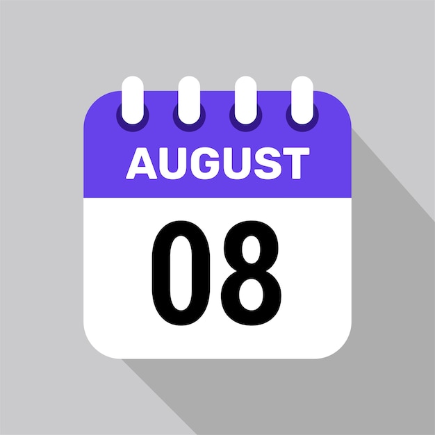 calendar 8 august icon vector for the days of the month and the week on a light background