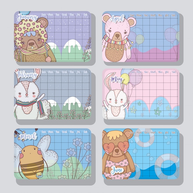 Vector calendar information with cute animals style