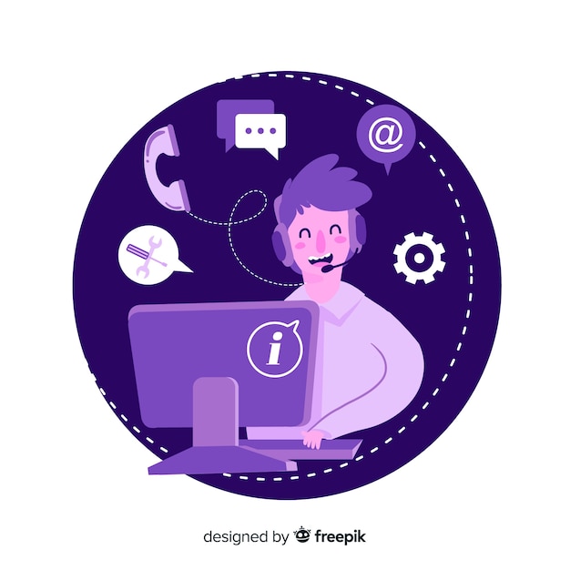 Vector call center assistant helping customers