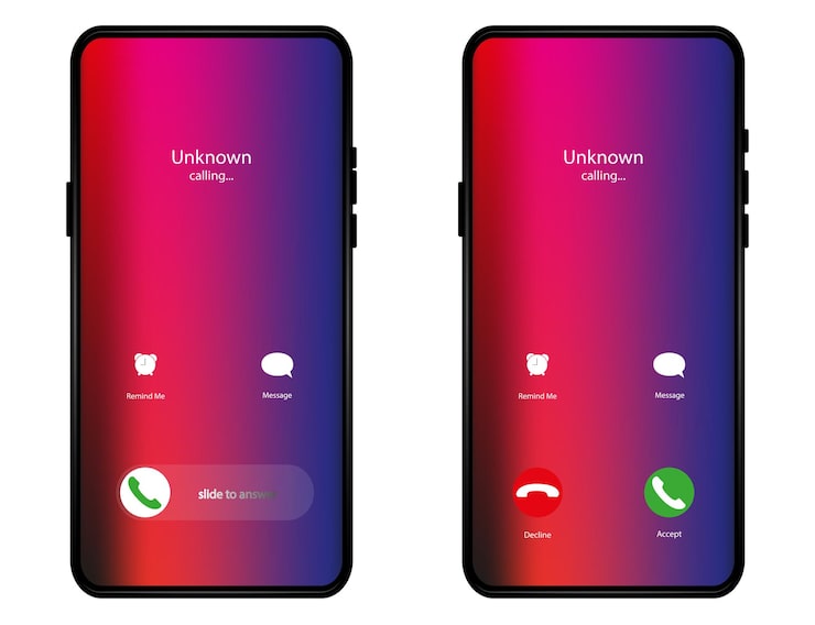 Call screen layout, abstract incoming call window interface with hang and reject buttons. Presentation and infographic templates. Element for communication technologies and applications. Vector