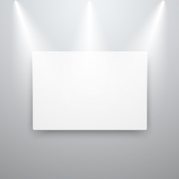 Vector canvas display mockup on empty wall with spot lights