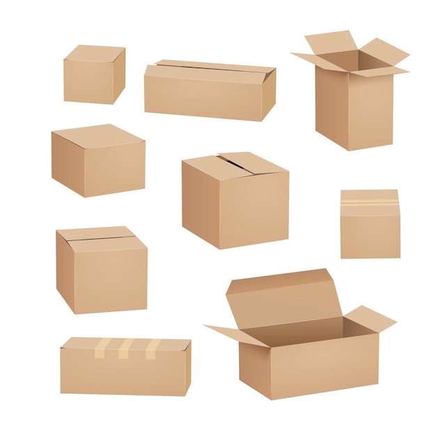 Vector cardboard box carton package set.