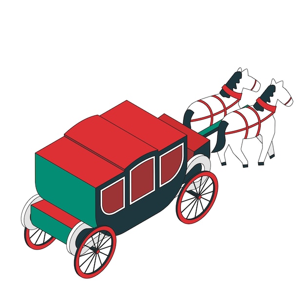 Vector carriage with horses. isometric style.