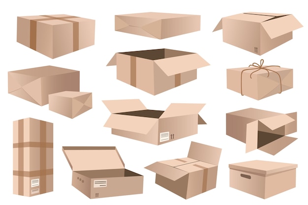 Vector carton boxes set graphic elements in flat design vector illustration
