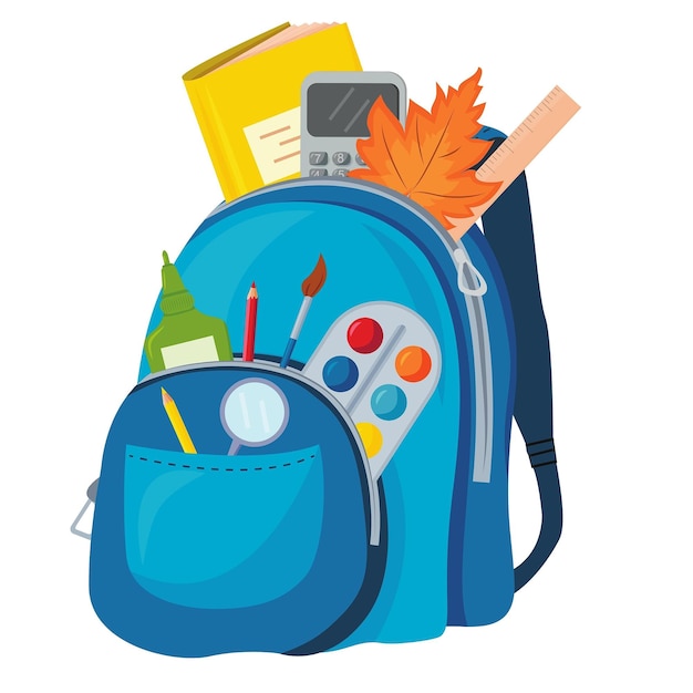 cartoon backpack with school supplies and calculator printable vector