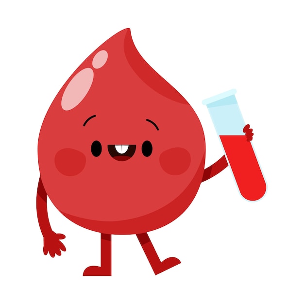 Vector cartoon blood drop with test tube