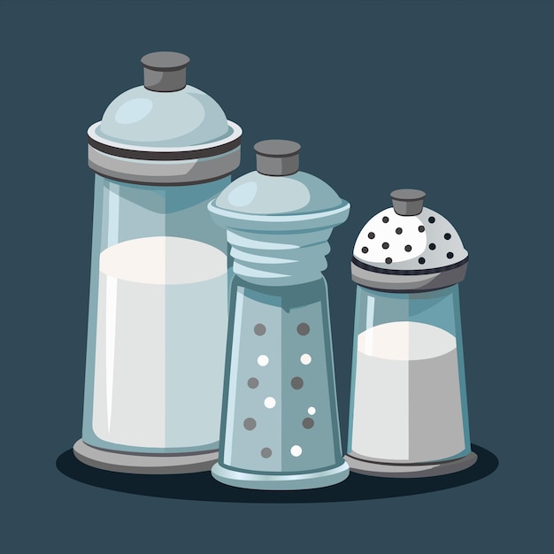 Vector a cartoon drawing of different bottles of sugar and salt