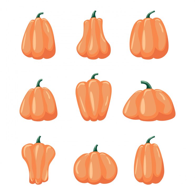 Vector cartoon halloween pumpkin set.