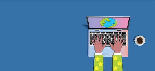 Vector cartoon hands on laptop