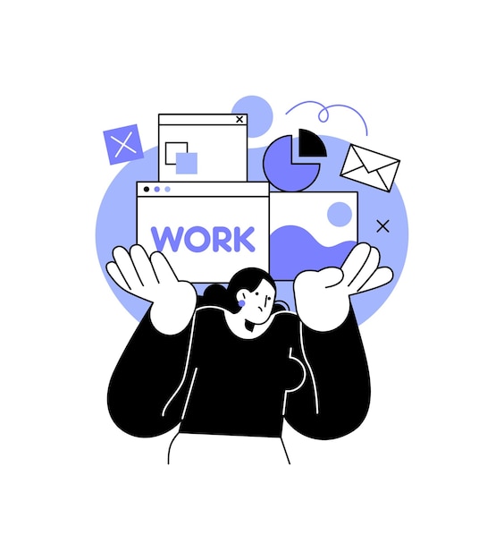 Vector a cartoon illustration of a woman holding up the word work