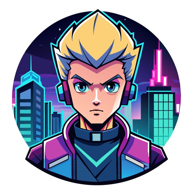 Vector a cartoon image of a man with a blue headband and a red background