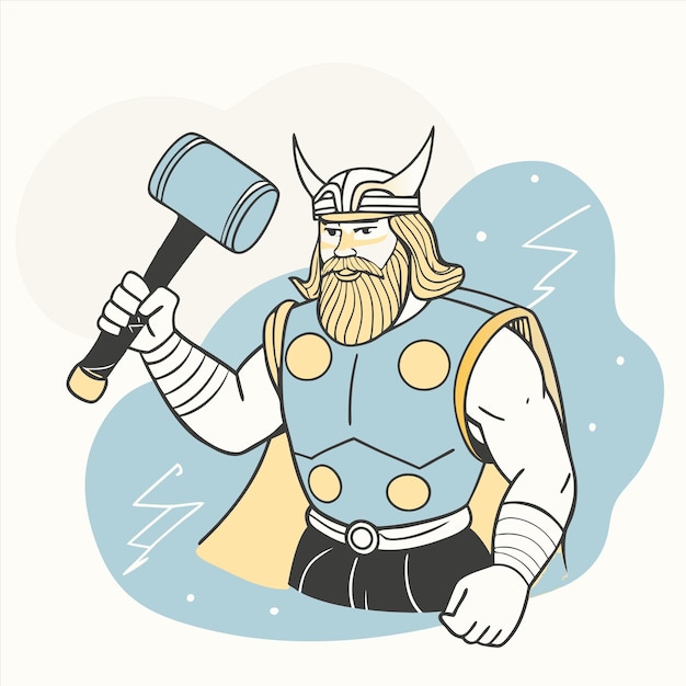 Vector a cartoon of a knight with a large hammer and shield