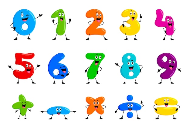 Vector cartoon math number characters funny mathematics