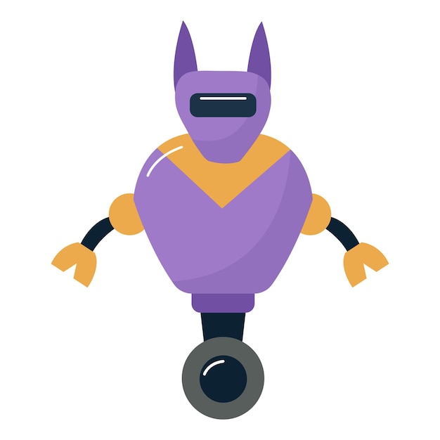 Vector cartoon purple robot character white background isolate