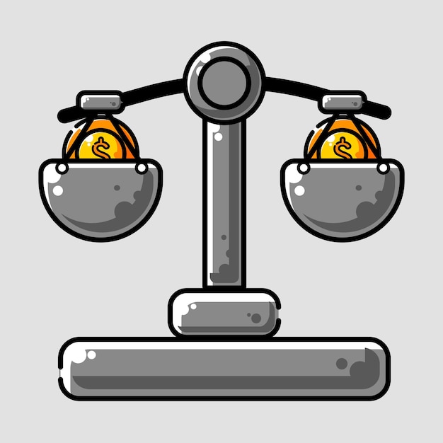 Vector cartoon of a scale with two coins on it