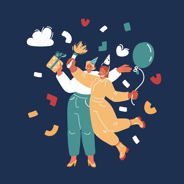 Vector cartoon vector illustration of party time woman celebrate birthday