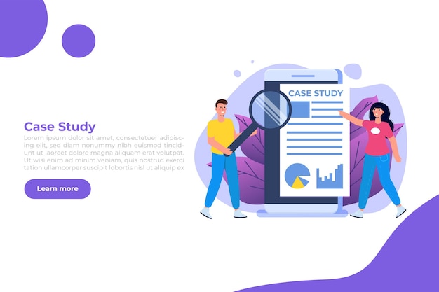 Vector case study concept with characters flat style vector illustration