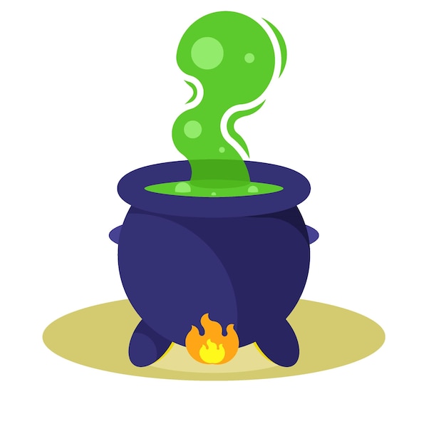 Vector cauldron with green potion on the fire