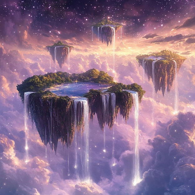 Vector celestial ocean with floating islands