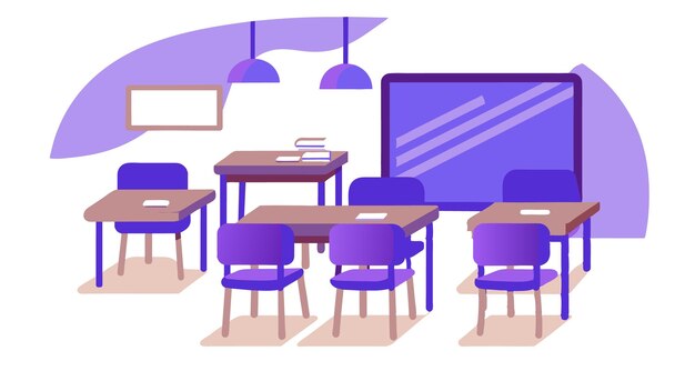 Vector chairs surround tables in classroom