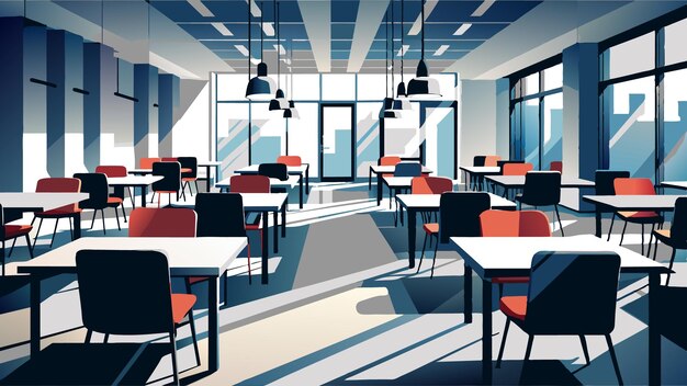Vector chairs surround tables in classroom