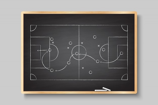 Vector chalk hand drawing with soccer game strategy. 