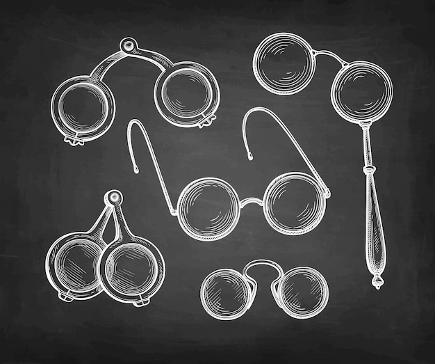 Vector chalk sketch set of ancient spectacles